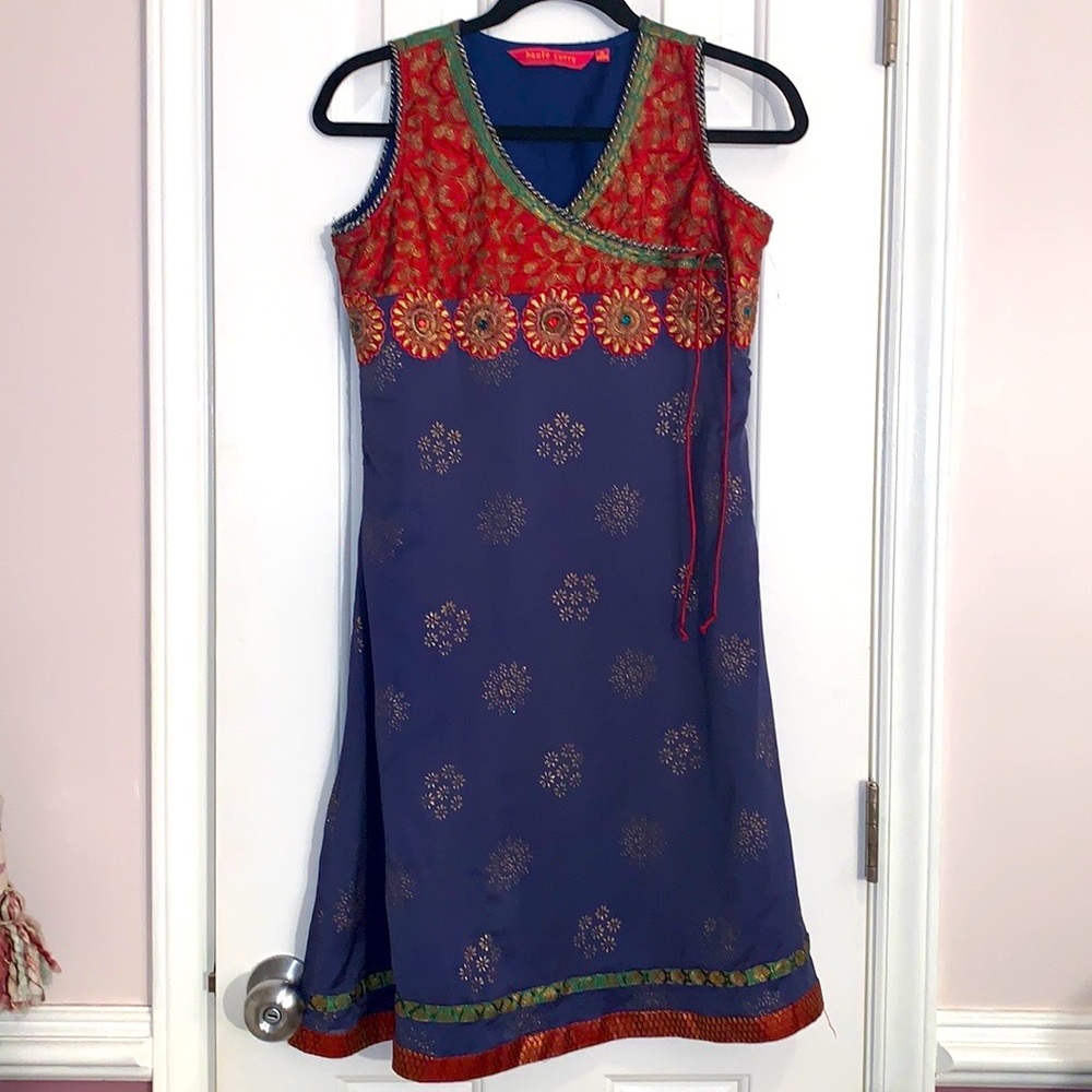 Haute Curry Dress/Top handwoven colorful, embellished, dress size medium